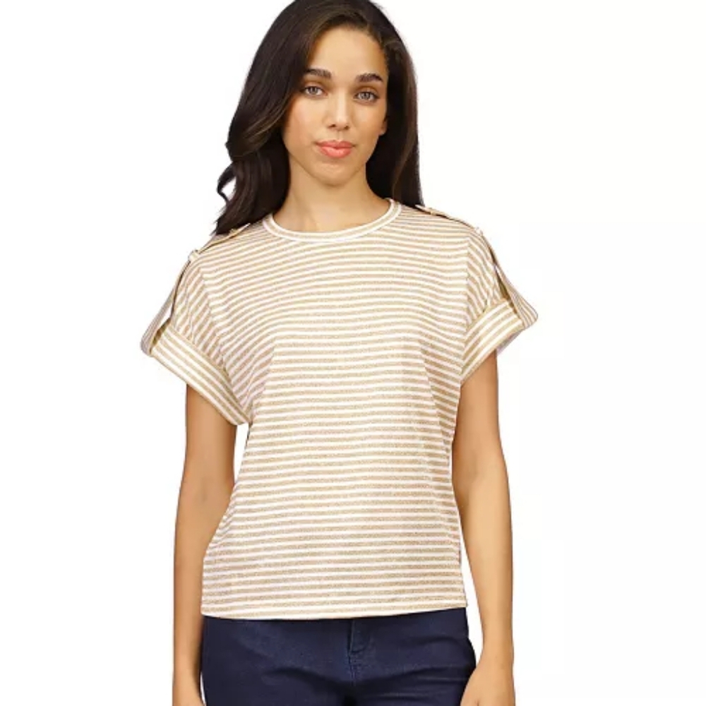 MICHAEL Michael KorsWomen's Metallic-Stripe Epaulette Short-Sleeve Top